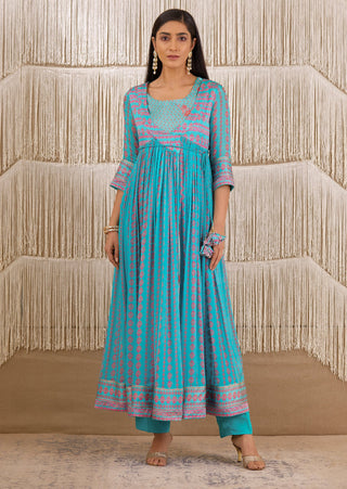 Shyam Narayan Prasad-Light Blue Printed Angrakha Set-INDIASPOPUP.COM
