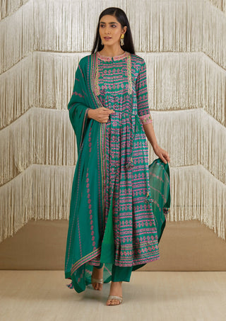 Shyam Narayan Prasad-Teal Zardozi Embroidered Anarkali Set-INDIASPOPUP.COM