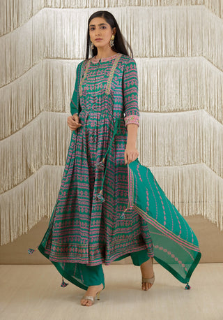 Shyam Narayan Prasad-Teal Zardozi Embroidered Anarkali Set-INDIASPOPUP.COM