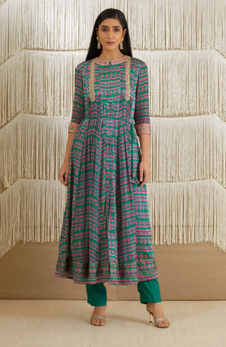 Shyam Narayan Prasad-Teal Zardozi Embroidered Anarkali Set-INDIASPOPUP.COM