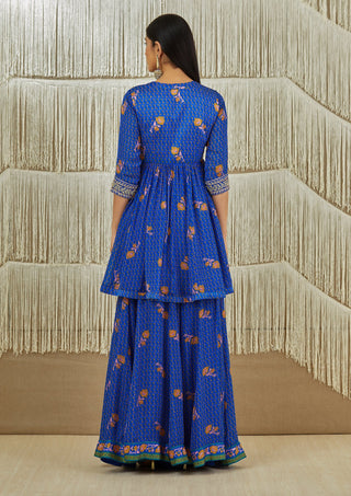 Shyam Narayan Prasad-Royal Blue Embroidered Sharara Set-INDIASPOPUP.COM