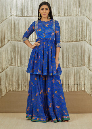 Shyam Narayan Prasad-Royal Blue Embroidered Sharara Set-INDIASPOPUP.COM