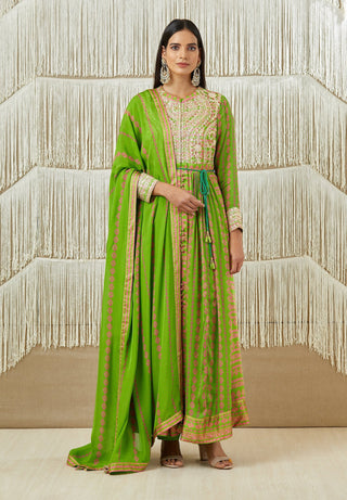 Shyam Narayan Prasad-Green Embroidered Printed Anarkali Set-INDIASPOPUP.COM