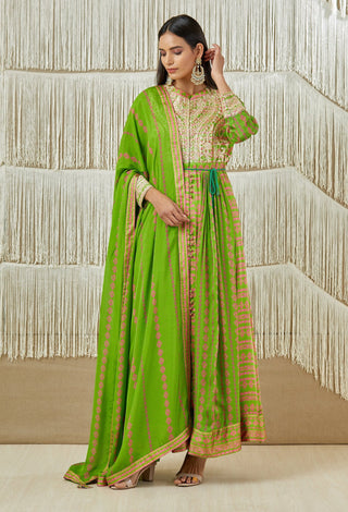 Shyam Narayan Prasad-Green Embroidered Printed Anarkali Set-INDIASPOPUP.COM