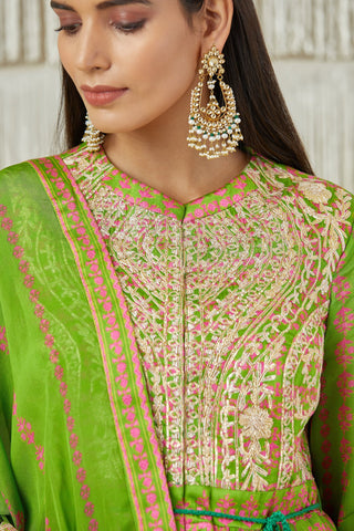 Shyam Narayan Prasad-Green Embroidered Printed Anarkali Set-INDIASPOPUP.COM