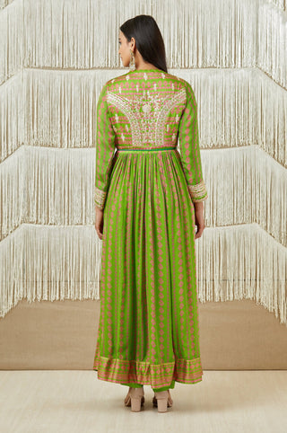 Shyam Narayan Prasad-Green Embroidered Printed Anarkali Set-INDIASPOPUP.COM