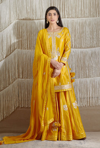 Shyam Narayan Prasad-Mustard Embroidered Sharara Set-INDIASPOPUP.COM