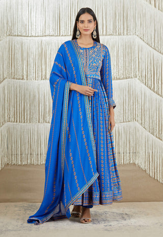 Shyam Narayan Prasad-Royal Blue Embroidered Anarkali Set-INDIASPOPUP.COM