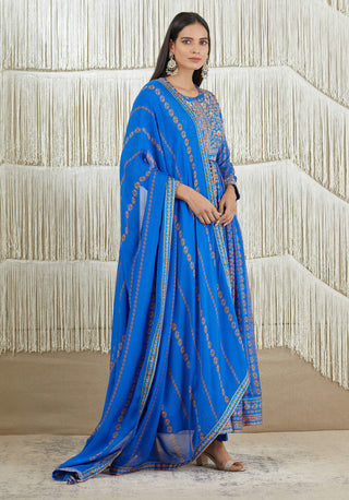 Shyam Narayan Prasad-Royal Blue Embroidered Anarkali Set-INDIASPOPUP.COM