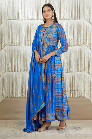 Shyam Narayan Prasad-Royal Blue Embroidered Anarkali Set-INDIASPOPUP.COM