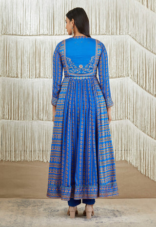 Shyam Narayan Prasad-Royal Blue Embroidered Anarkali Set-INDIASPOPUP.COM