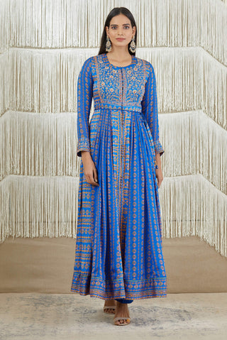 Shyam Narayan Prasad-Royal Blue Embroidered Anarkali Set-INDIASPOPUP.COM