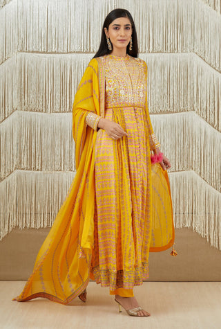 Shyam Narayan Prasad-Mustard Yellow Embroidered Anarkali Set-INDIASPOPUP.COM
