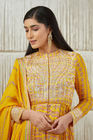 Shyam Narayan Prasad-Mustard Yellow Embroidered Anarkali Set-INDIASPOPUP.COM