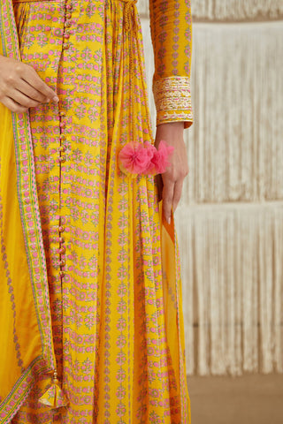 Shyam Narayan Prasad-Mustard Yellow Embroidered Anarkali Set-INDIASPOPUP.COM
