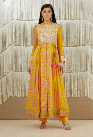 Shyam Narayan Prasad-Mustard Yellow Embroidered Anarkali Set-INDIASPOPUP.COM