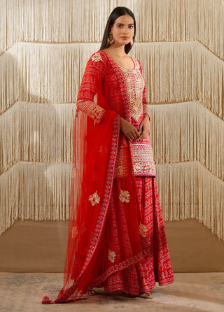 Shyam Narayan Prasad-Red Embroidered Sharara Set-INDIASPOPUP.COM