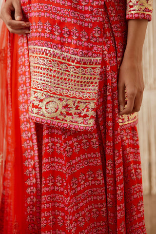 Shyam Narayan Prasad-Red Embroidered Sharara Set-INDIASPOPUP.COM