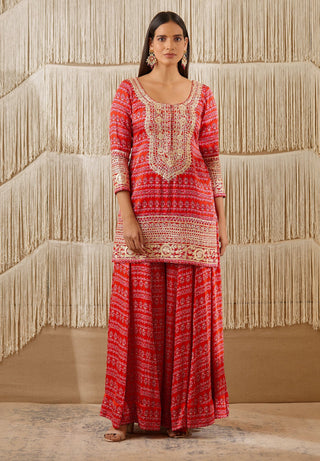 Shyam Narayan Prasad-Red Embroidered Sharara Set-INDIASPOPUP.COM