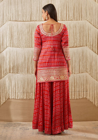 Shyam Narayan Prasad-Red Embroidered Sharara Set-INDIASPOPUP.COM