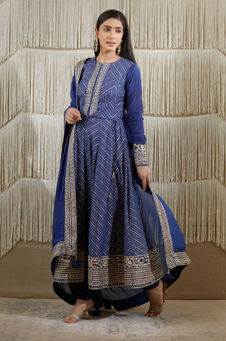 Shyam Narayan Prasad-Royal Blue Embroidered Kurta Set-INDIASPOPUP.COM