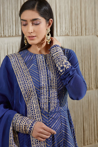 Shyam Narayan Prasad-Royal Blue Embroidered Kurta Set-INDIASPOPUP.COM