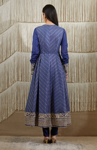 Shyam Narayan Prasad-Royal Blue Embroidered Kurta Set-INDIASPOPUP.COM