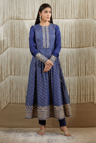 Shyam Narayan Prasad-Royal Blue Embroidered Kurta Set-INDIASPOPUP.COM