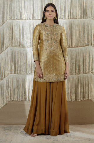 Shyam Narayan Prasad-Dark Olive Embroidered Sharara Set-INDIASPOPUP.COM