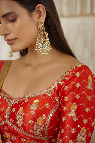 Shyam Narayan Prasad-Red Zardozi Embroidered Lehenga Set-INDIASPOPUP.COM