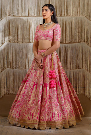Shyam Narayan Prasad-Coral Pink Embroidered Lehenga Set-INDIASPOPUP.COM