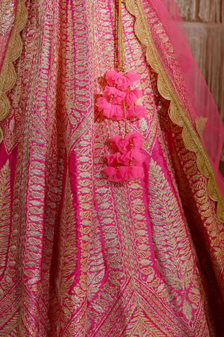 Shyam Narayan Prasad-Coral Pink Embroidered Lehenga Set-INDIASPOPUP.COM