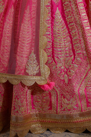 Shyam Narayan Prasad-Coral Pink Embroidered Lehenga Set-INDIASPOPUP.COM