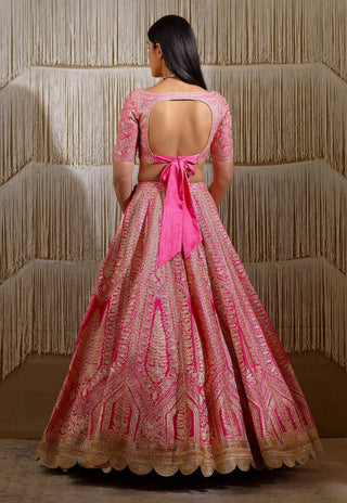 Shyam Narayan Prasad-Coral Pink Embroidered Lehenga Set-INDIASPOPUP.COM