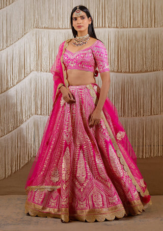 Shyam Narayan Prasad-Pink Gota Embroidered Lehenga Set-INDIASPOPUP.COM