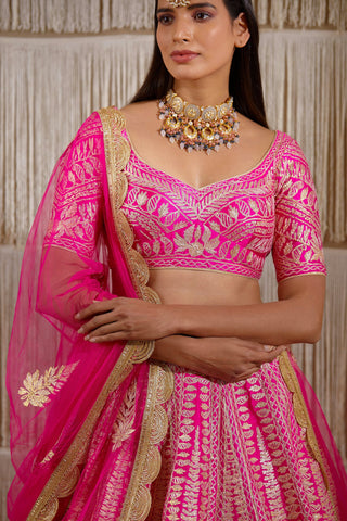 Shyam Narayan Prasad-Pink Gota Embroidered Lehenga Set-INDIASPOPUP.COM
