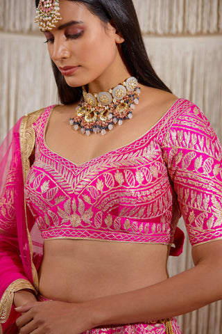 Shyam Narayan Prasad-Pink Gota Embroidered Lehenga Set-INDIASPOPUP.COM