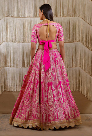 Shyam Narayan Prasad-Pink Gota Embroidered Lehenga Set-INDIASPOPUP.COM