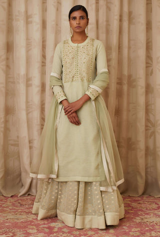 Shyam Narayan Prasad-Green Embroidered Kurta With Skirt Set-INDIASPOPUP.COM