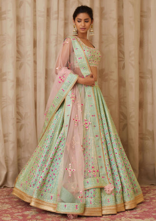 Shyam Narayan Prasad-Green Gota Embroidered Lehenga With Sleeveless Blouse-INDIASPOPUP.COM