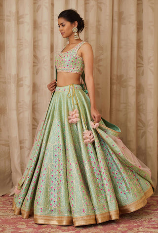 Shyam Narayan Prasad-Green Gota Embroidered Lehenga With Sleeveless Blouse-INDIASPOPUP.COM