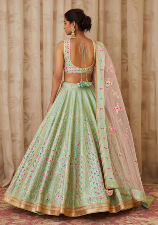Shyam Narayan Prasad-Green Gota Embroidered Lehenga With Sleeveless Blouse-INDIASPOPUP.COM