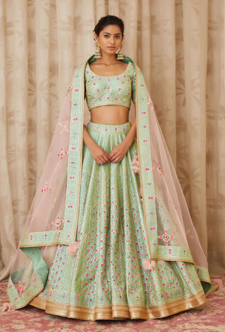Shyam Narayan Prasad-Green Gota Embroidered Lehenga Set-INDIASPOPUP.COM