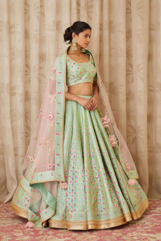 Shyam Narayan Prasad-Green Gota Embroidered Lehenga Set-INDIASPOPUP.COM