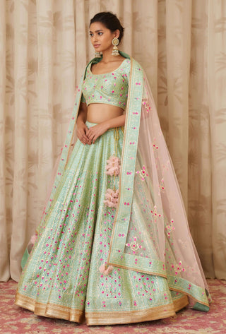 Shyam Narayan Prasad-Green Gota Embroidered Lehenga Set-INDIASPOPUP.COM