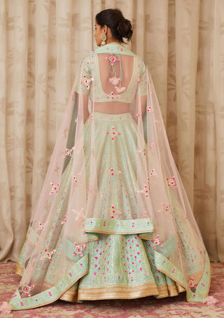 Shyam Narayan Prasad-Green Gota Embroidered Lehenga Set-INDIASPOPUP.COM