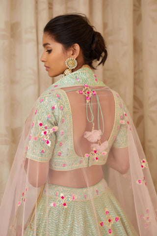 Shyam Narayan Prasad-Green Gota Embroidered Lehenga Set-INDIASPOPUP.COM