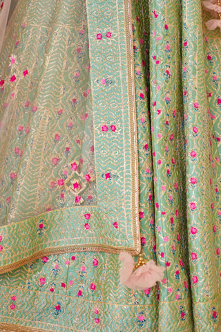 Shyam Narayan Prasad-Green Gota Embroidered Lehenga Set-INDIASPOPUP.COM