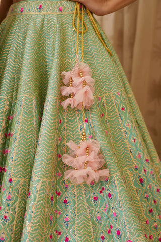 Shyam Narayan Prasad-Green Gota Embroidered Lehenga Set-INDIASPOPUP.COM