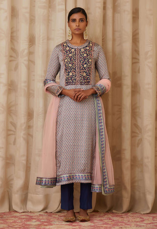 Shyam Narayan Prasad-Grey Embroidered Kurta Set-INDIASPOPUP.COM